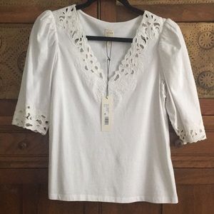 La Vie Ella embroidery jersey top in milk.